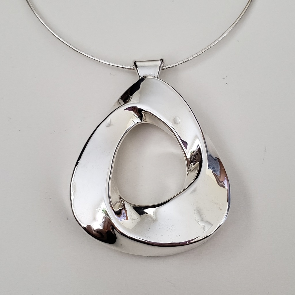 E&L Israel Sterling Silver Omega Chain Electroform Pendant Necklace - Picture 3 of 8